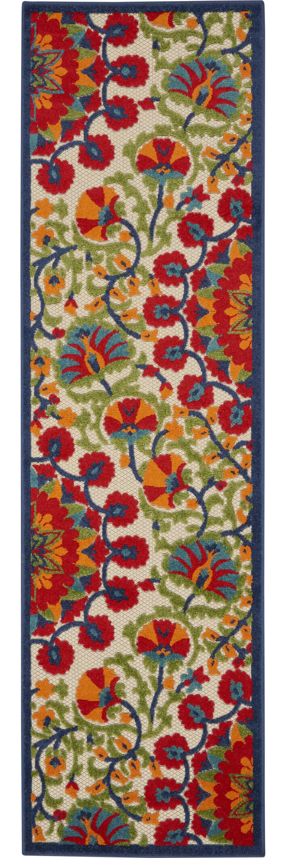 2' X 8' Red And Ivory Floral Indoor Outdoor Area Rug