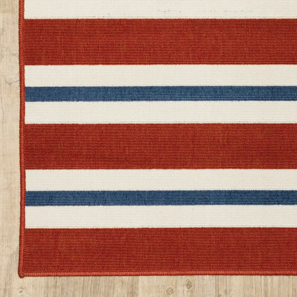 2' X 8' Red and Ivory Geometric Stain Resistant Indoor Outdoor Area Rug - Image 2