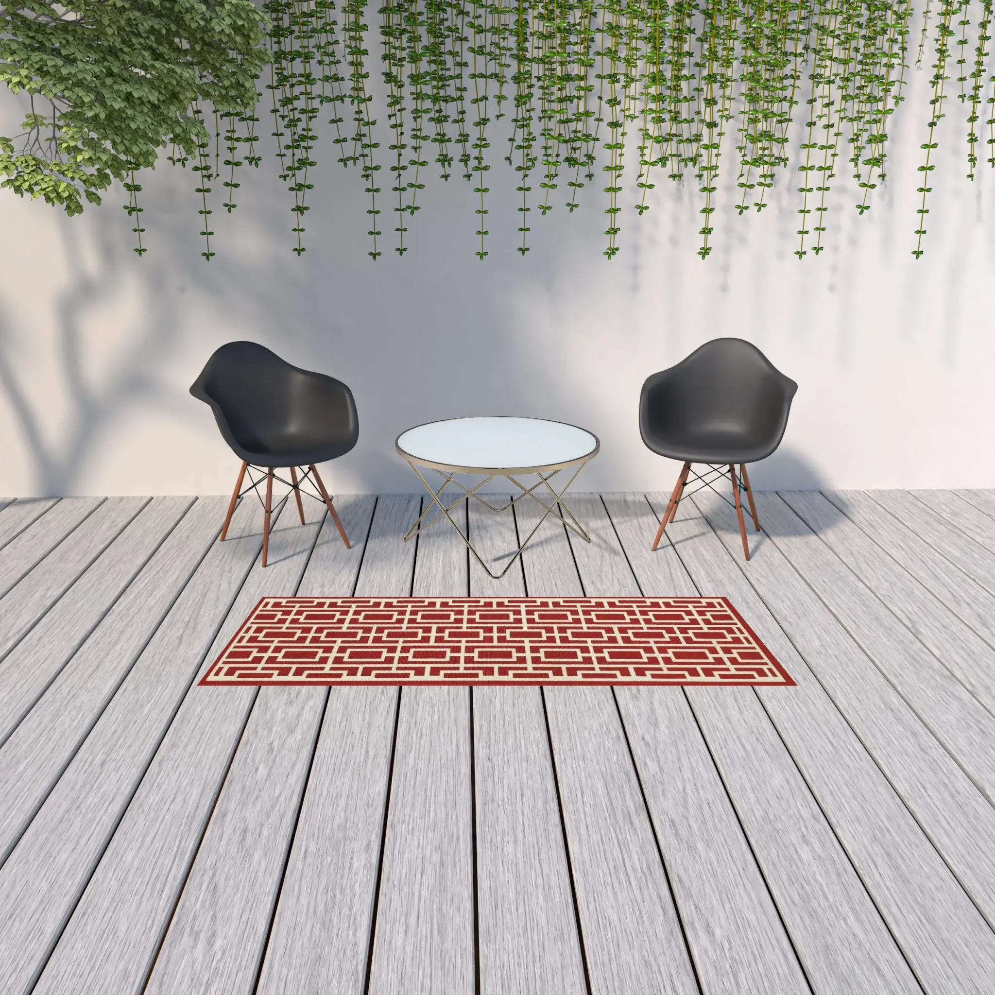 2' X 8' Red and Ivory Geometric Stain Resistant Indoor Outdoor Area Rug - Image 2