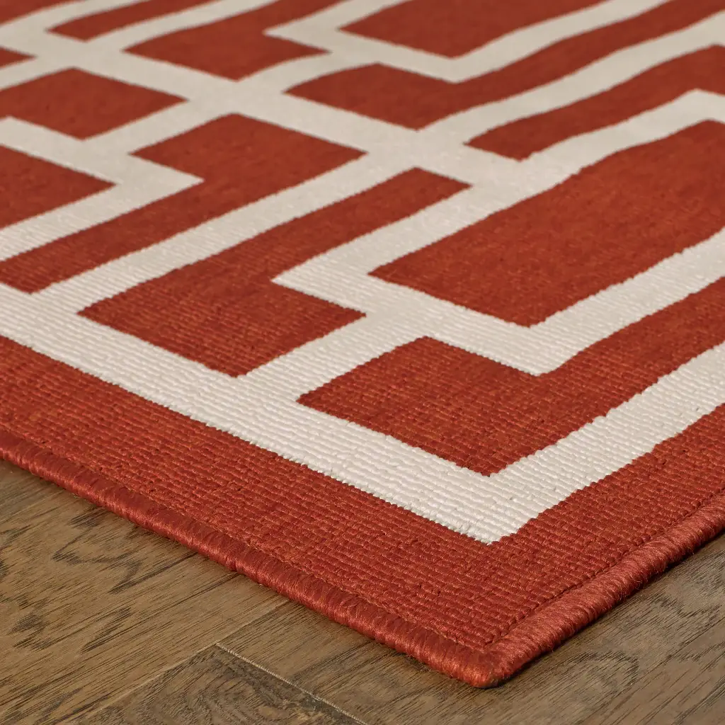 2' X 8' Red and Ivory Geometric Stain Resistant Indoor Outdoor Area Rug - Image 3