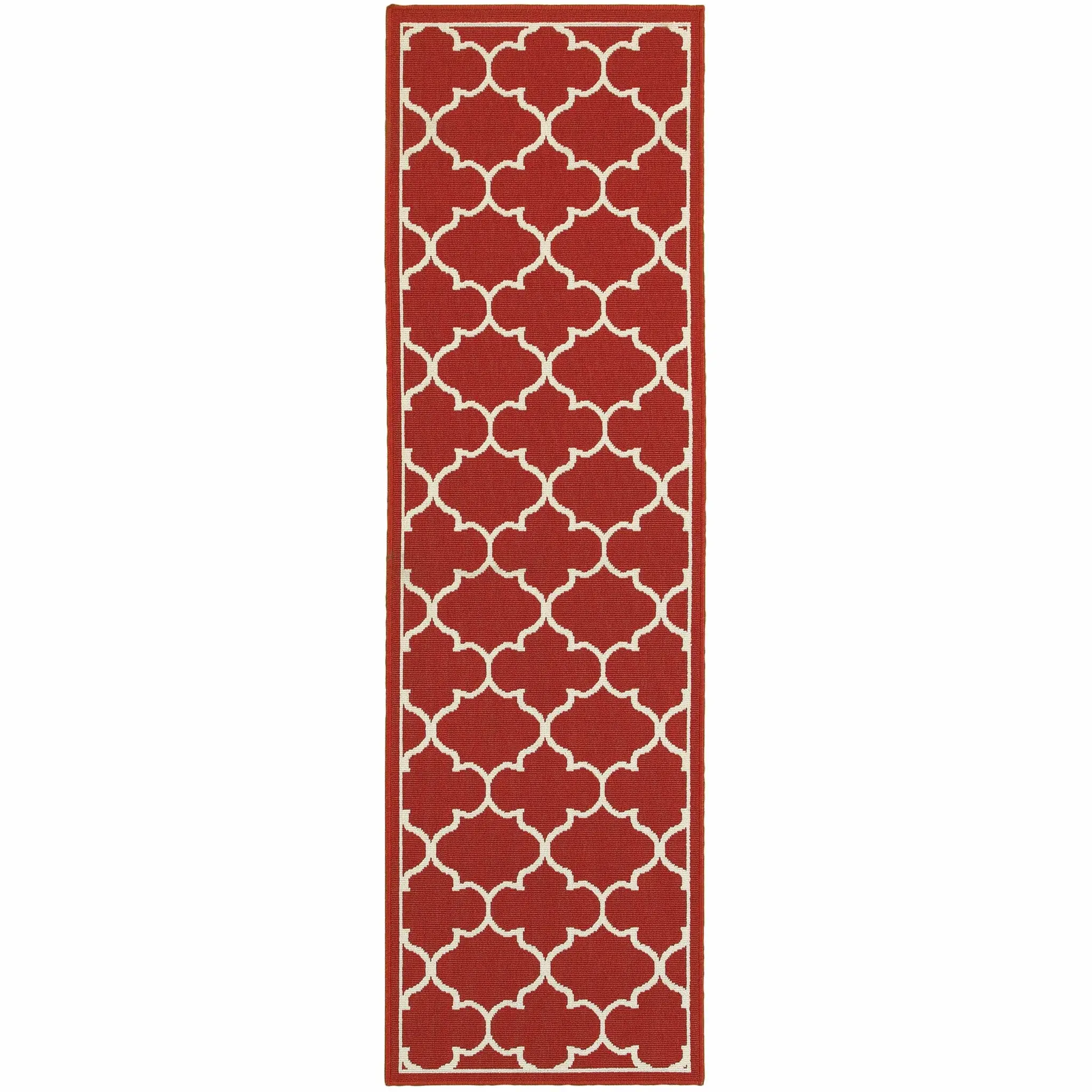 2' X 8' Red and Ivory Indoor Outdoor Area Rug