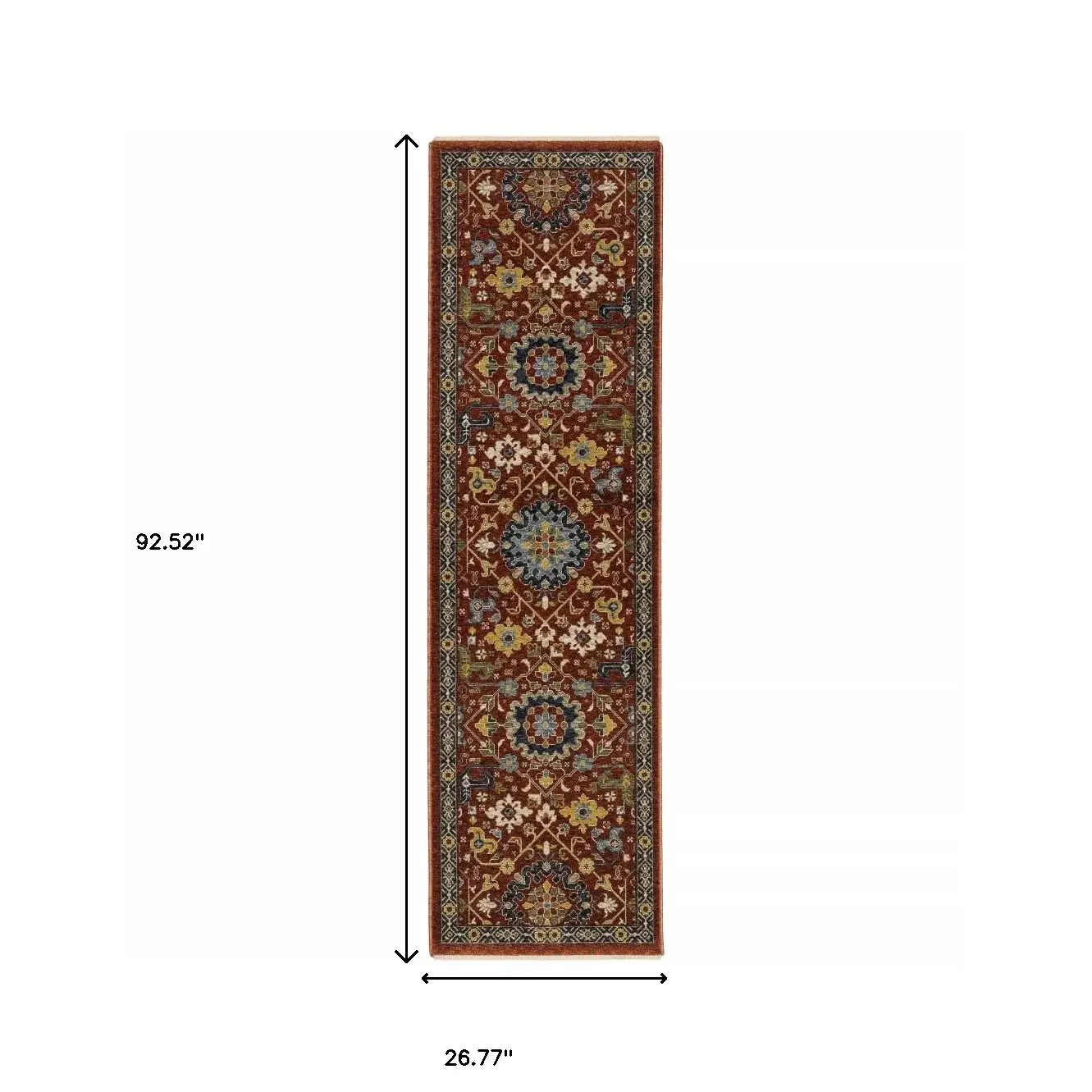 2' X 8' Red Blue Gold And Ivory Oriental Power Loom Stain Resistant Runner Rug With Fringe - Image 3