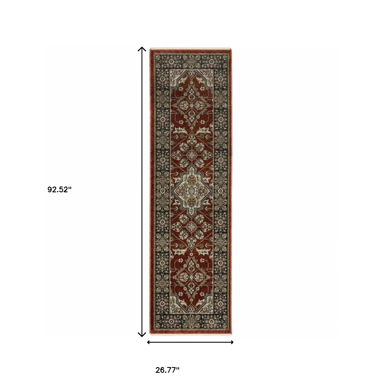 2' X 8' Red Ivory Blue Navy Gold And Grey Oriental Power Loom Stain Resistant Runner Rug With Fringe - Image 3