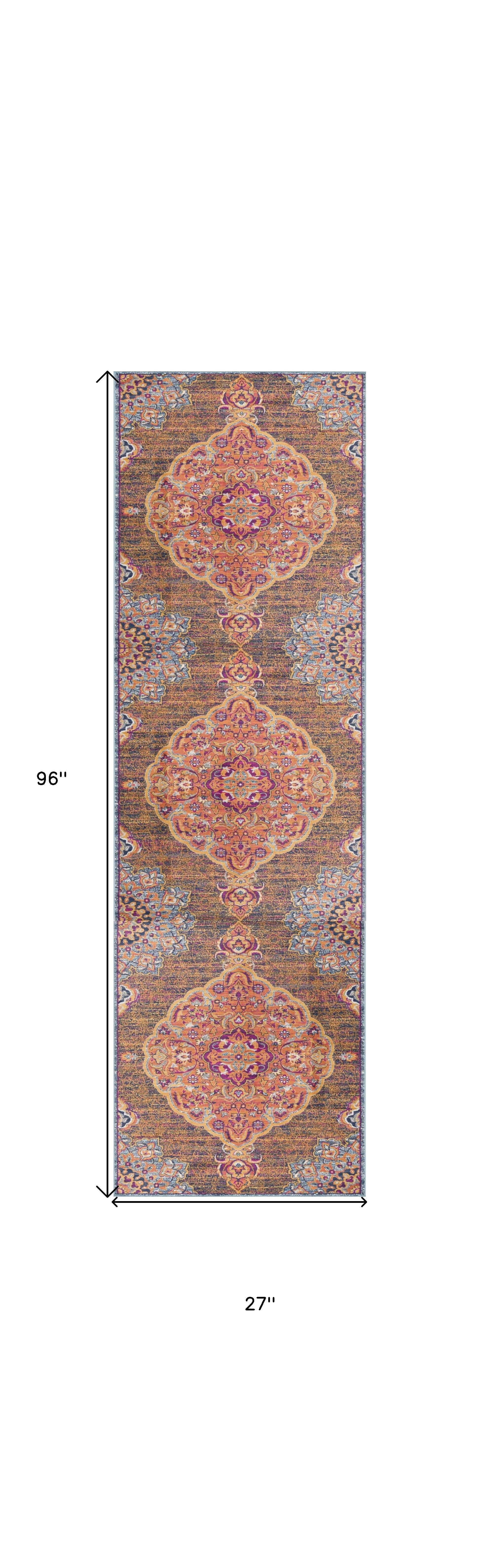 2' X 8' Rustic Orange Medallion Runner Rug - Image 2