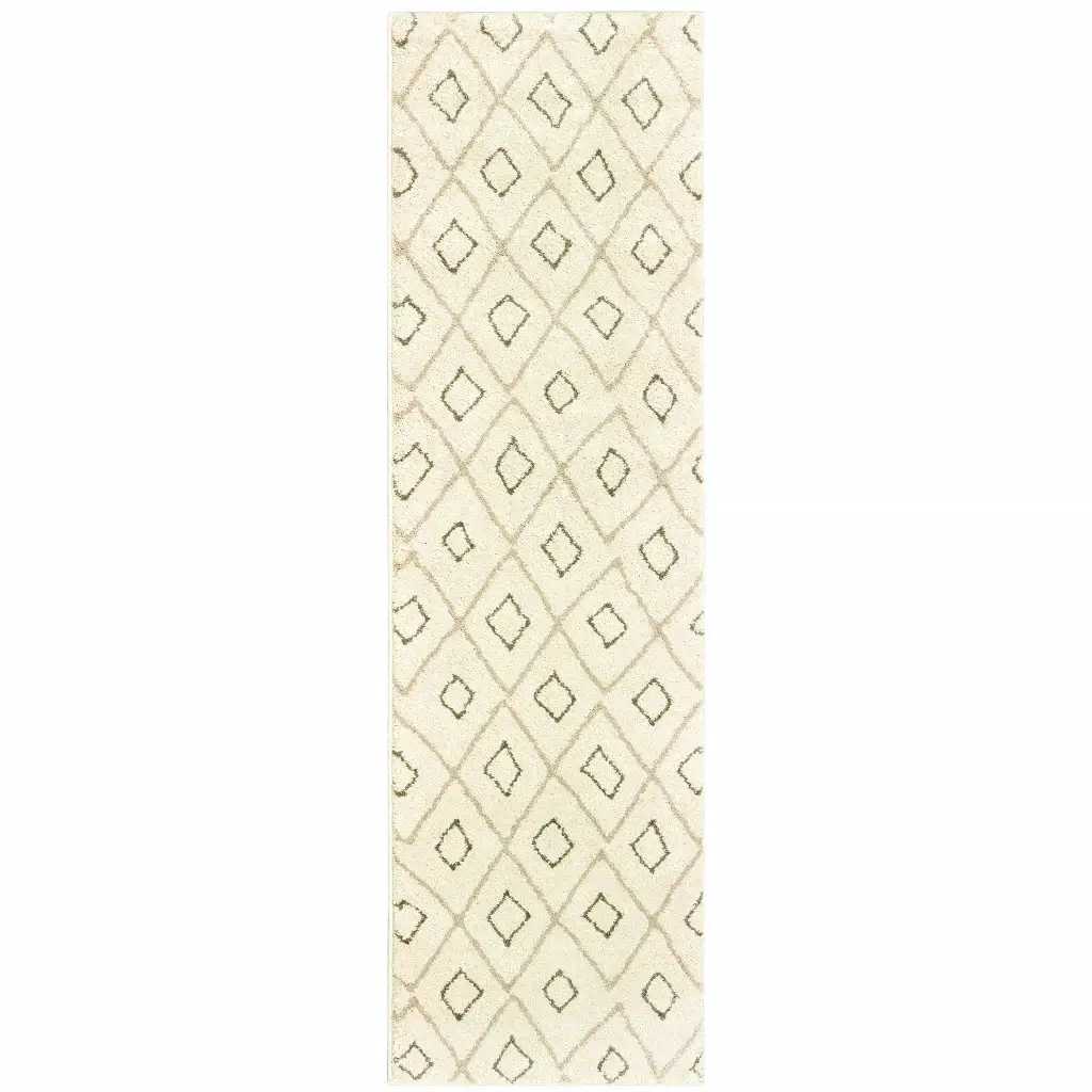 2' X 8' Sand Ash Grey And Ivory Geometric Power Loom Stain Resistant Runner Rug - Image 2