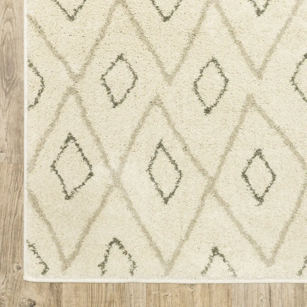 2' X 8' Sand Ash Grey And Ivory Geometric Power Loom Stain Resistant Runner Rug - Image 4
