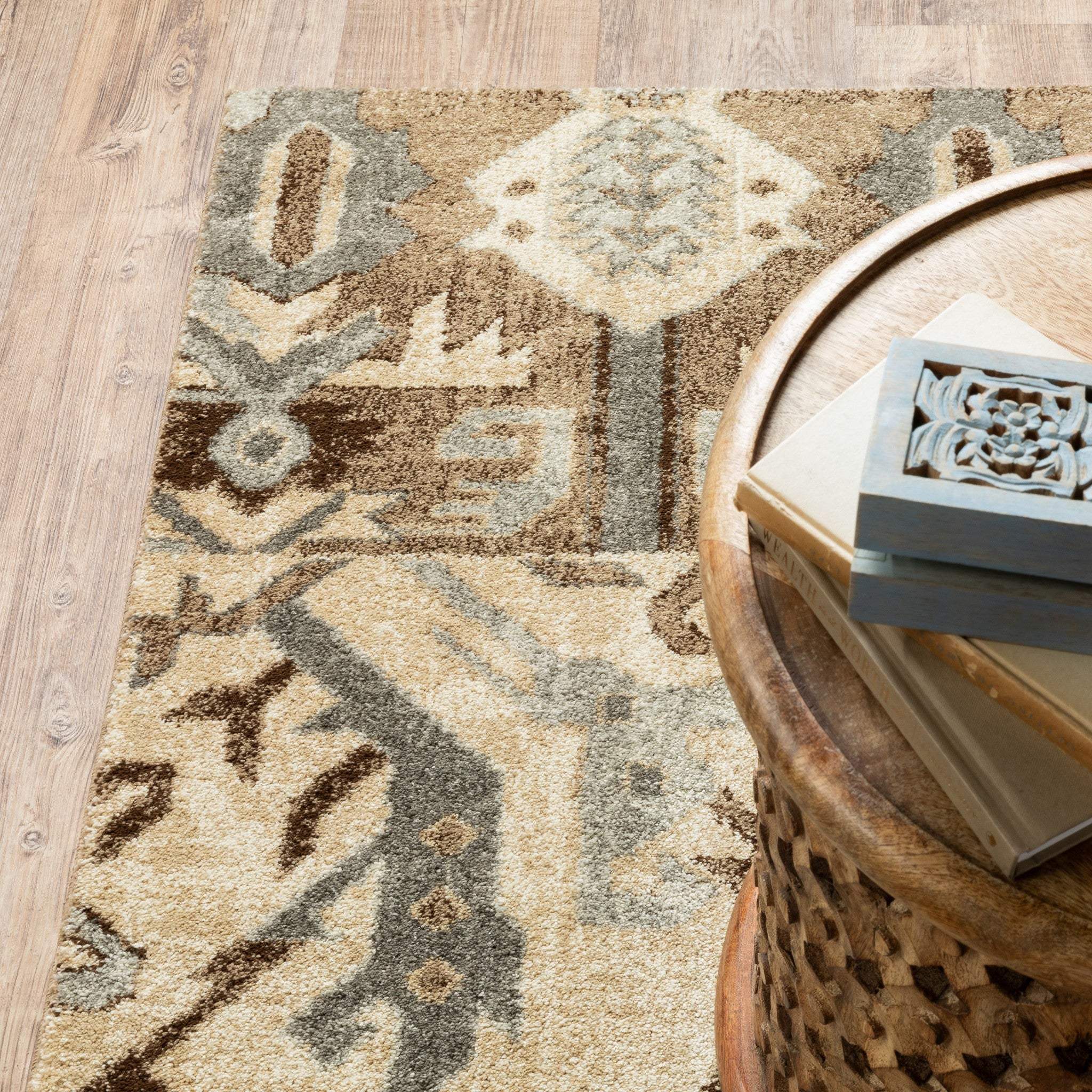 2' X 8' Tan And Gold Central Medallion Indoor Runner Rug - Image 3