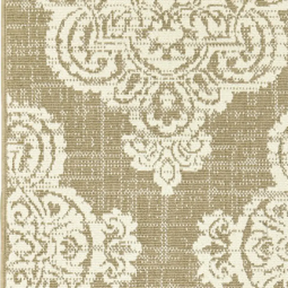 2' X 8' Tan Oriental Stain Resistant Indoor Outdoor Area Rug - Image 3