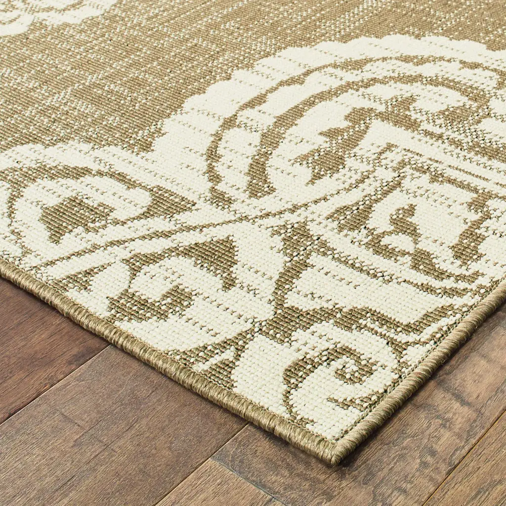 2' X 8' Tan Oriental Stain Resistant Indoor Outdoor Area Rug - Image 4