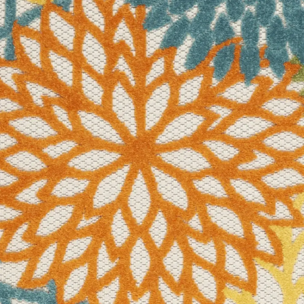 2' X 8' Turquoise Floral Non Skid Indoor Outdoor Runner Rug - Image 2