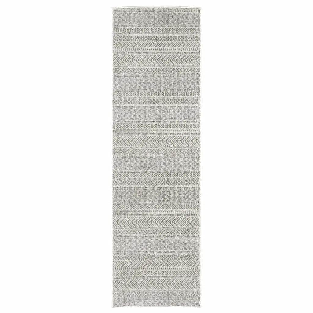 2' X 8' White And Grey Geometric Power Loom Stain Resistant Runner Rug - Image 2