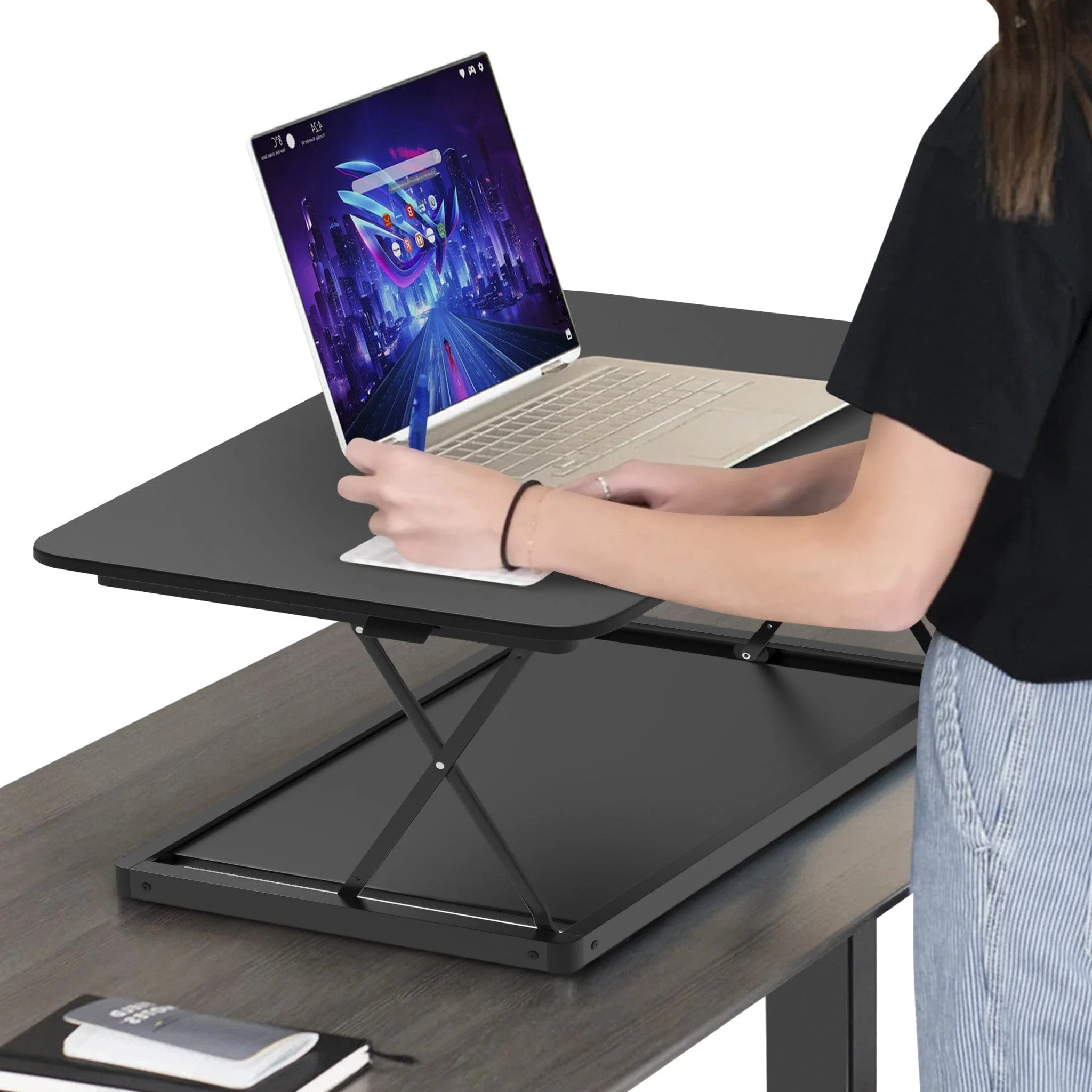 20" Adjustable Black Stainless Steel Standing Desk Converter - Image 6