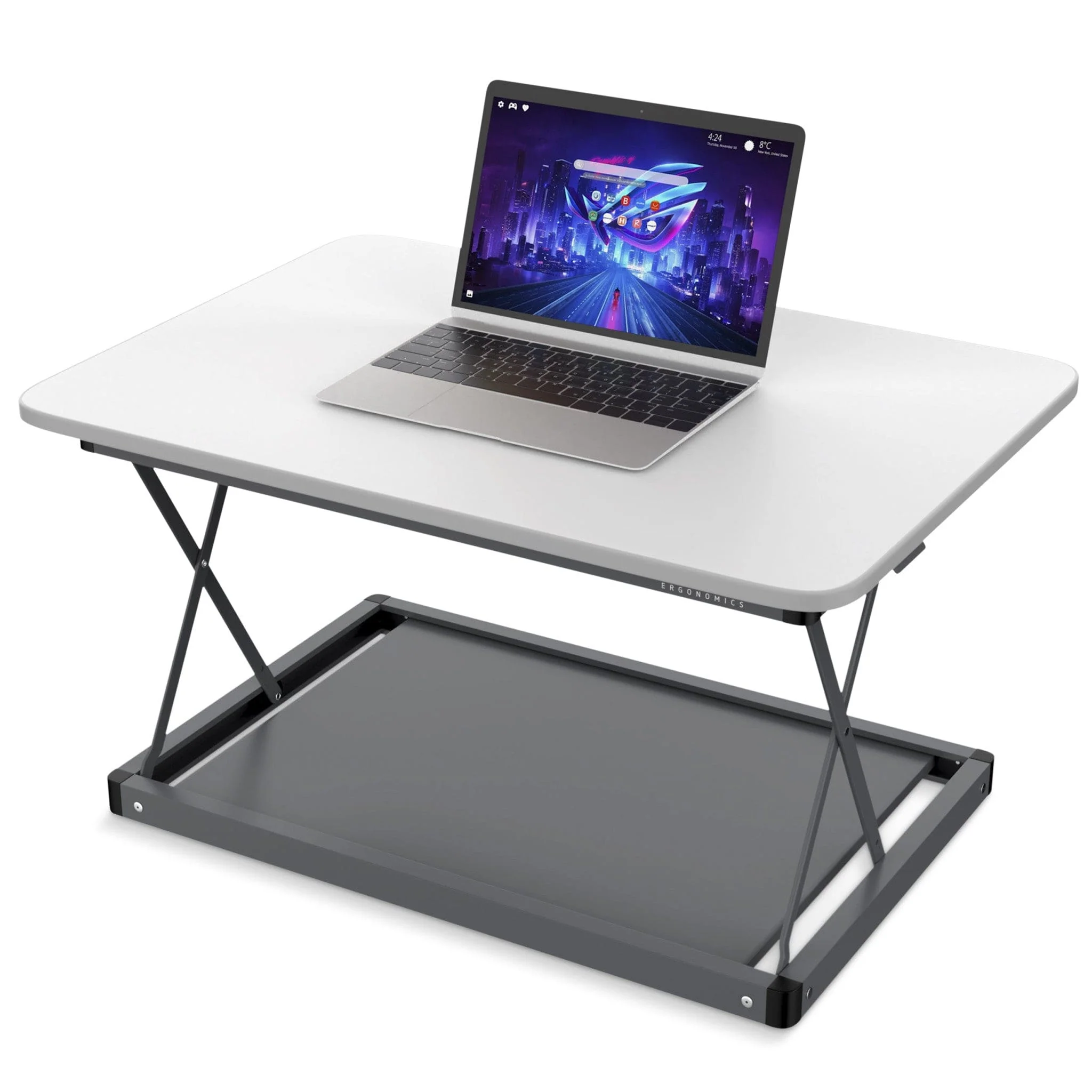 20" Adjustable White and Silver Stainless Steel Standing Desk Converter - Image 3