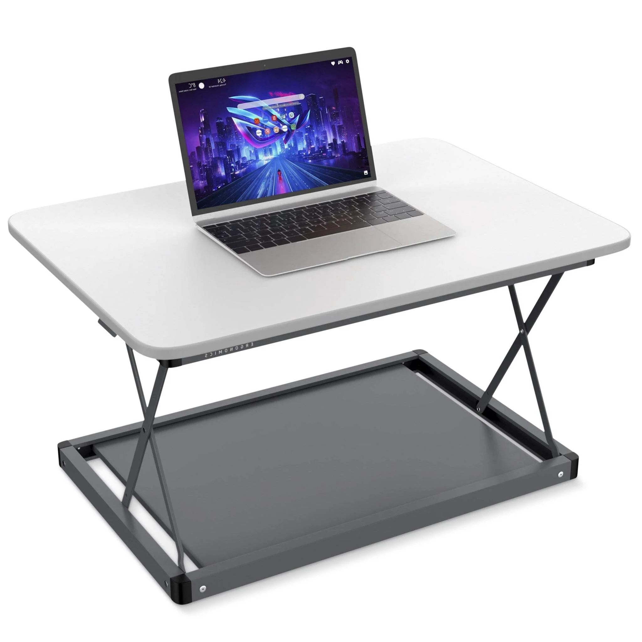 20" Adjustable White and Silver Stainless Steel Standing Desk Converter - Image 4