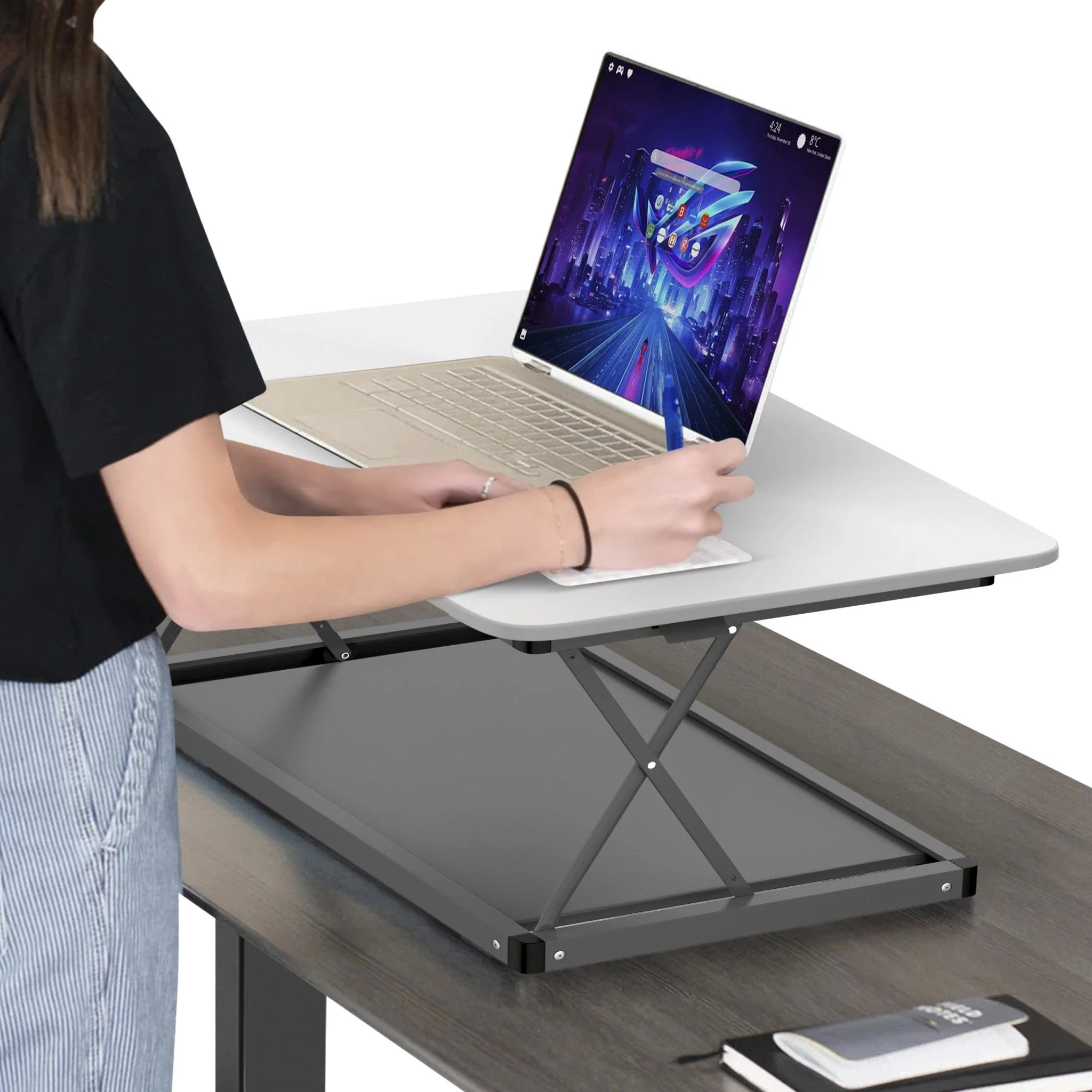 20" Adjustable White and Silver Stainless Steel Standing Desk Converter - Image 5