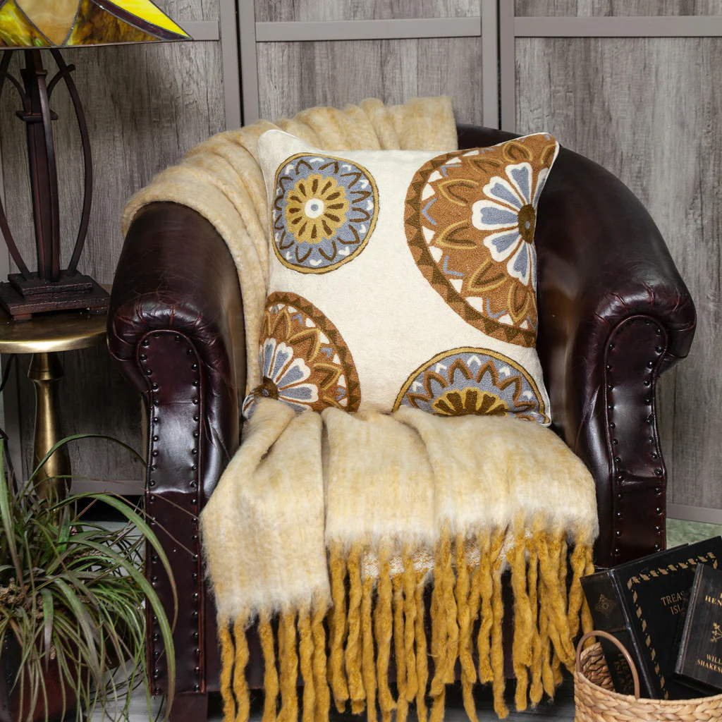 20" Beige and Brown Cotton Throw Pillow - Image 8