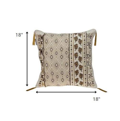 20" Beige Cotton Blend Throw Pillow - Image 7