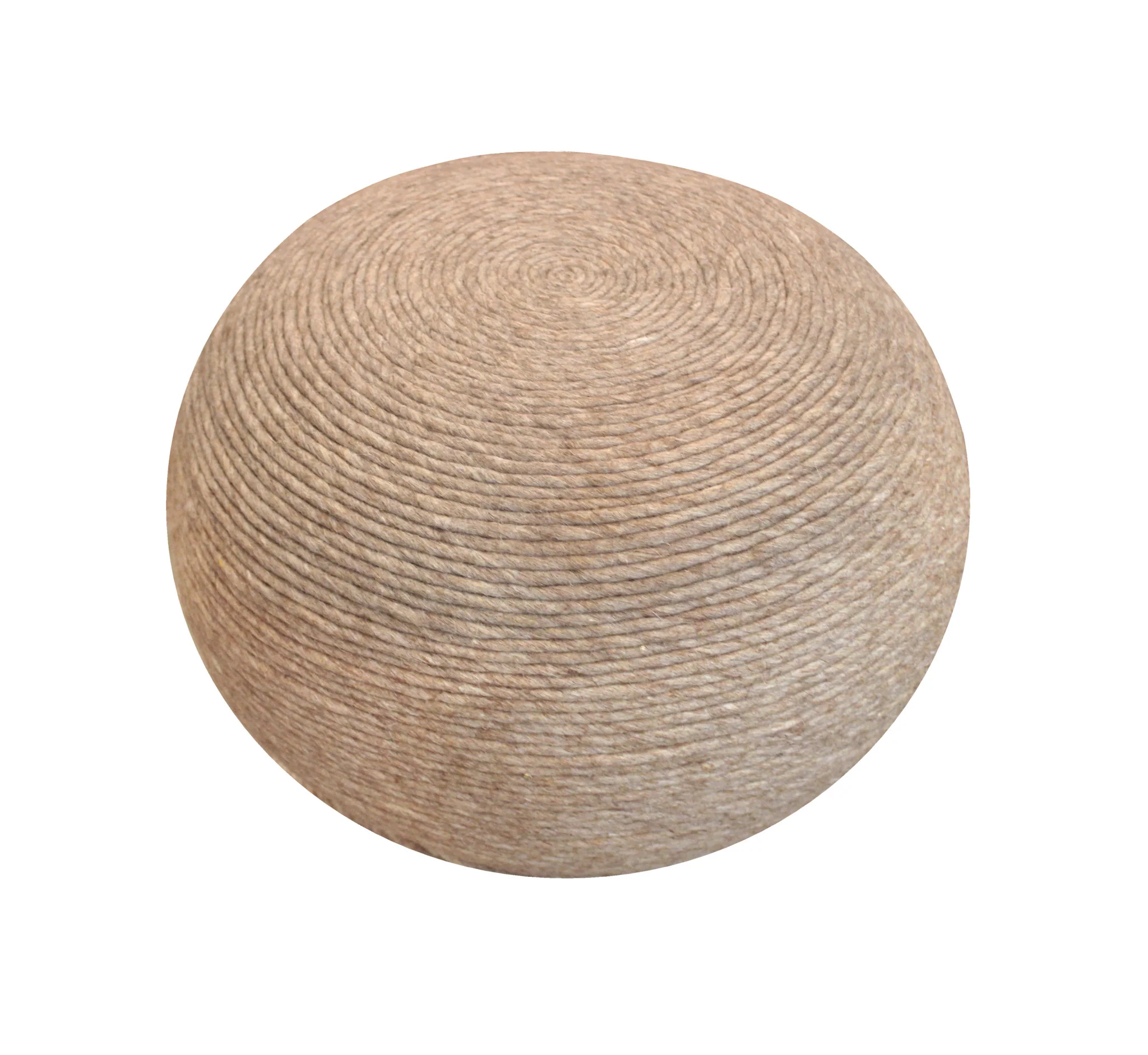 20" Beige Wool Round Ribbed Pouf Ottoman - Image 4