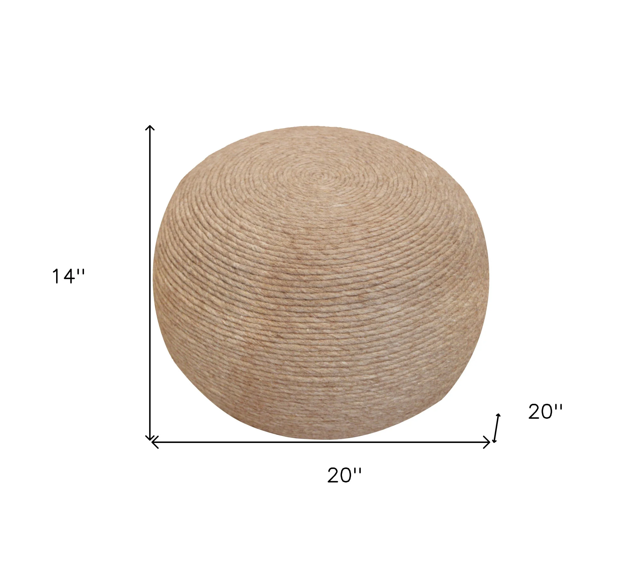 20" Beige Wool Round Ribbed Pouf Ottoman - Image 5