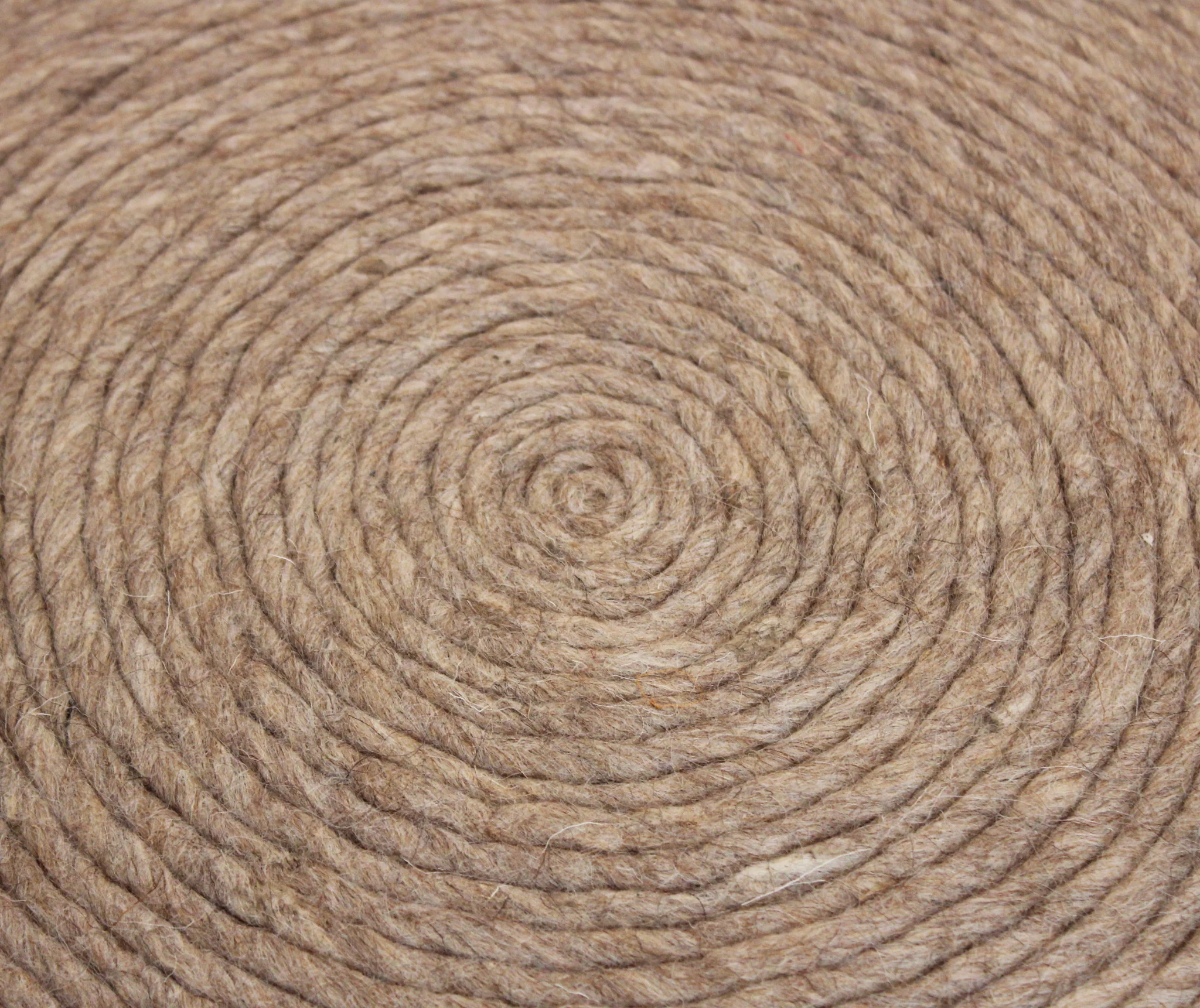 20" Beige Wool Round Ribbed Pouf Ottoman - Image 6