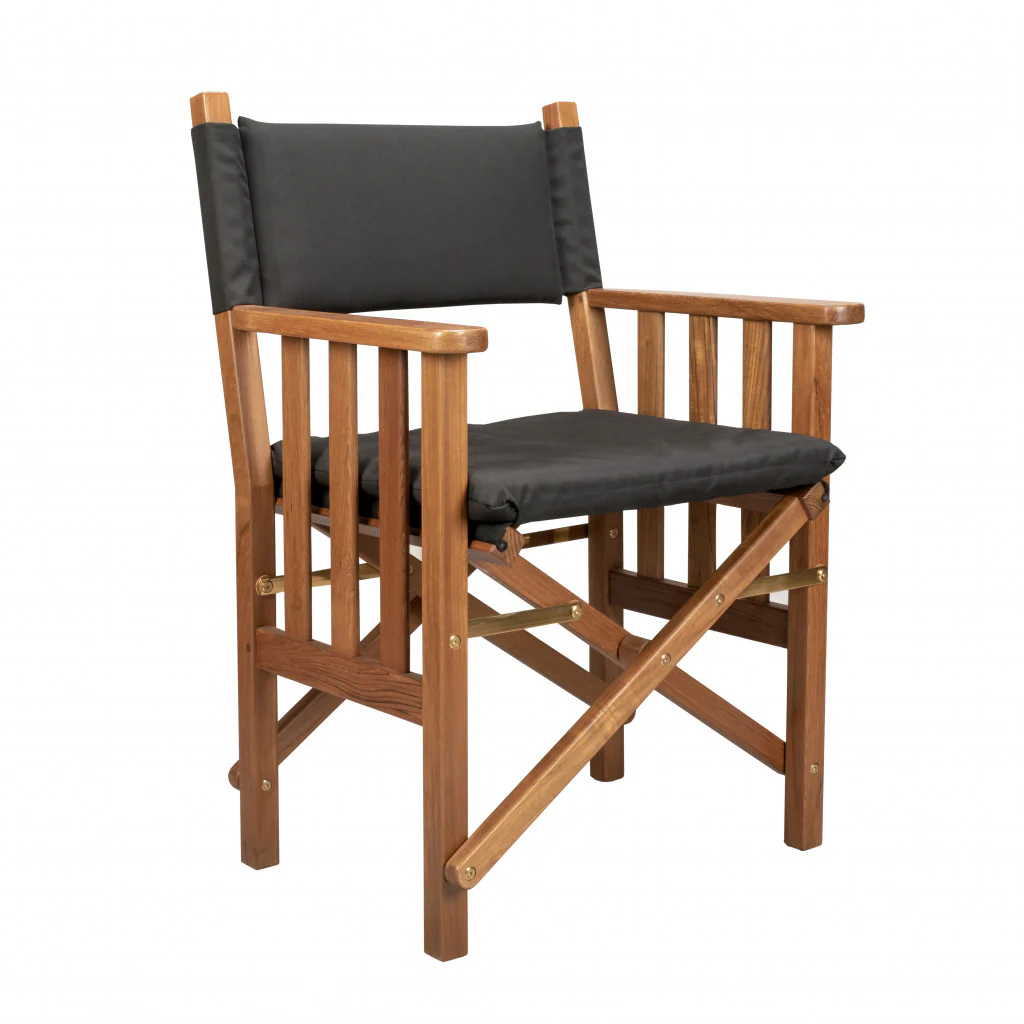 20" Black and Natural Wood Solid Wood Indoor Outdoor Director Chair with Black Cushion - Image 2