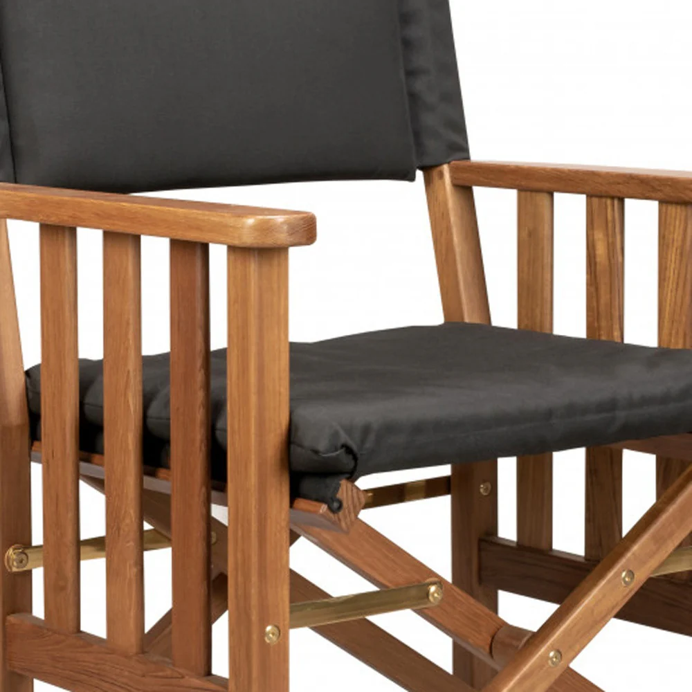 20" Black and Natural Wood Solid Wood Indoor Outdoor Director Chair with Black Cushion - Image 4
