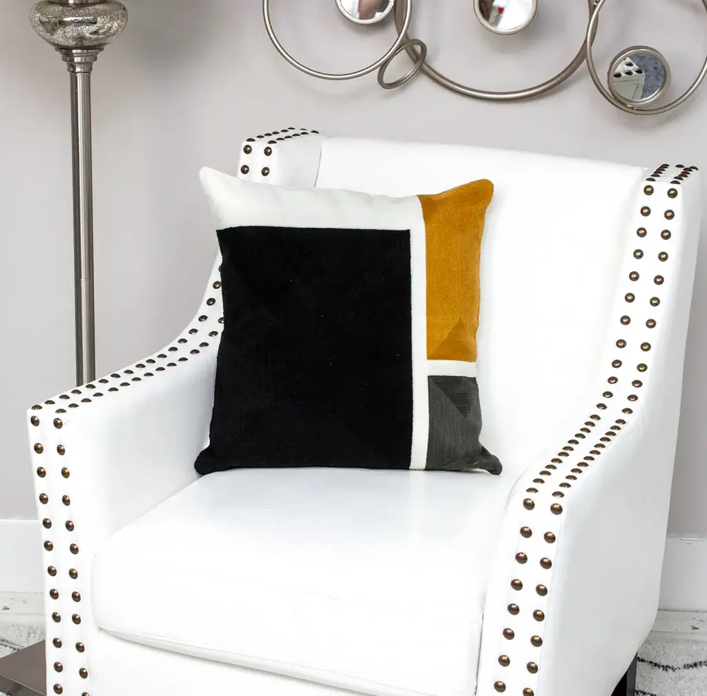 20" Black and Yellow Cotton Throw Pillow - Image 7