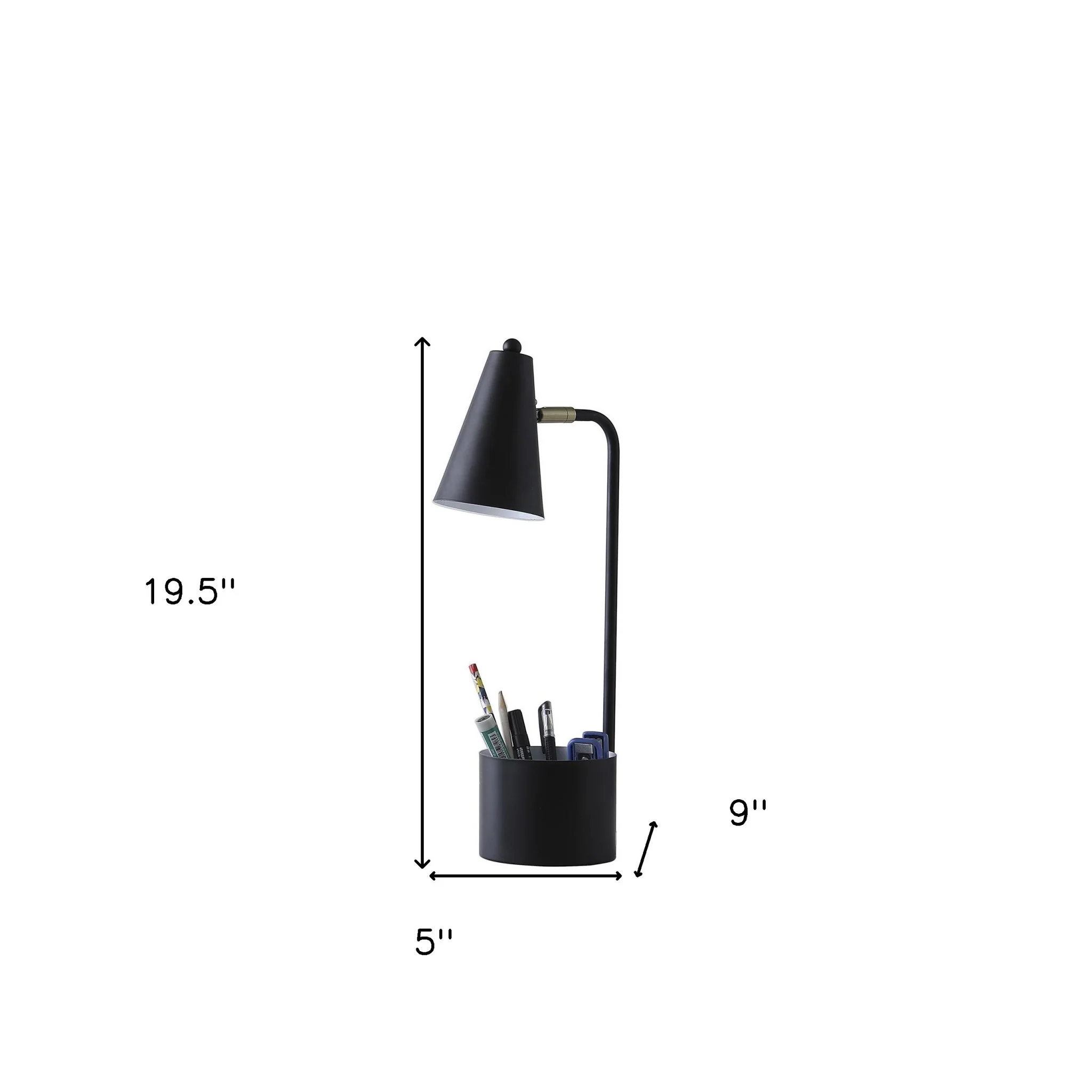 20" Black Desk Table Lamp With Black Cone Shade - Image 4