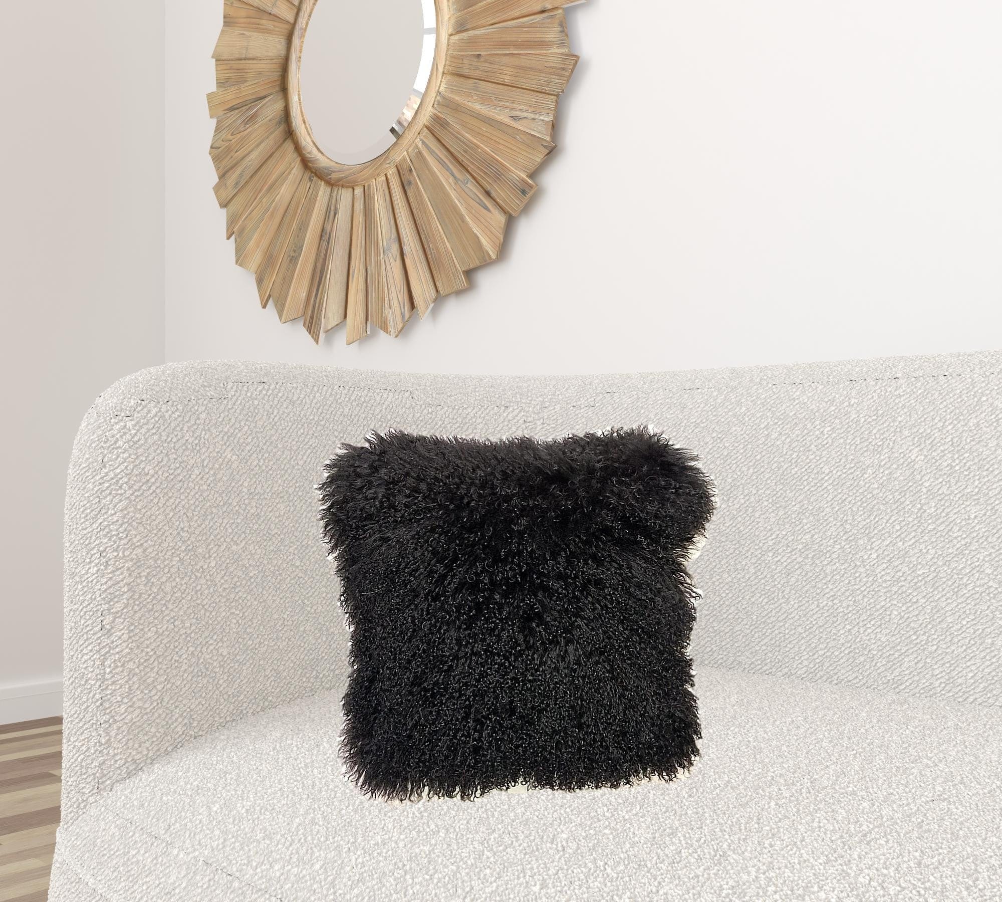 20" Black Genuine Tibetan Lamb Fur Pillow With Microsuede Backing - Image 2