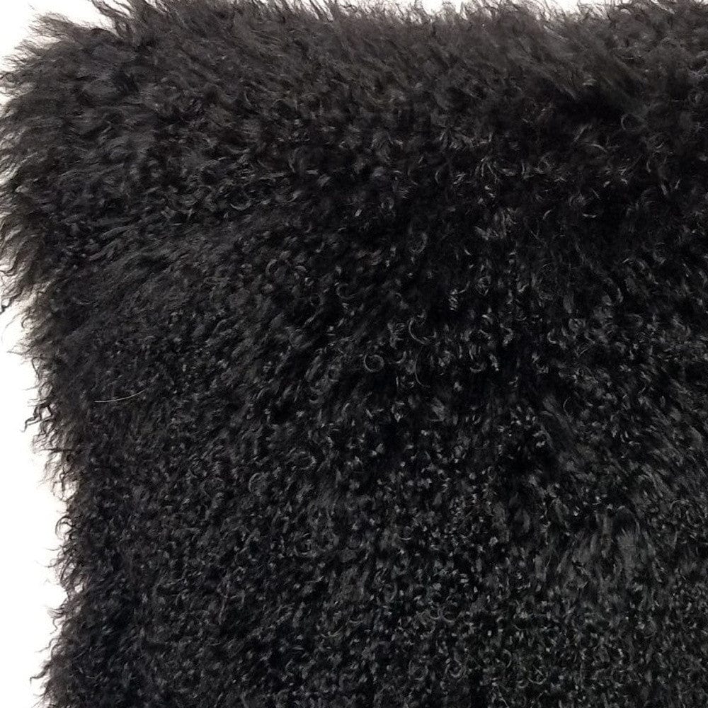 20" Black Genuine Tibetan Lamb Fur Pillow With Microsuede Backing - Image 3
