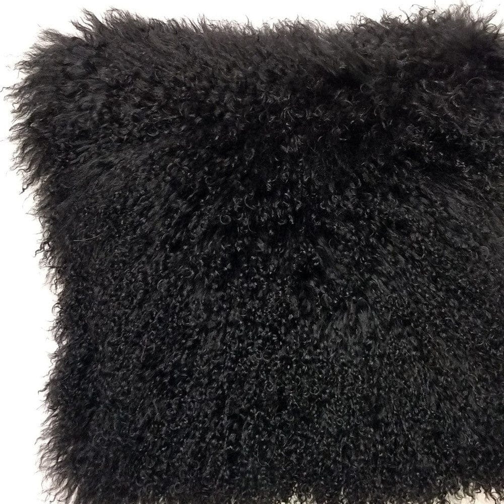 20" Black Genuine Tibetan Lamb Fur Pillow With Microsuede Backing - Image 4