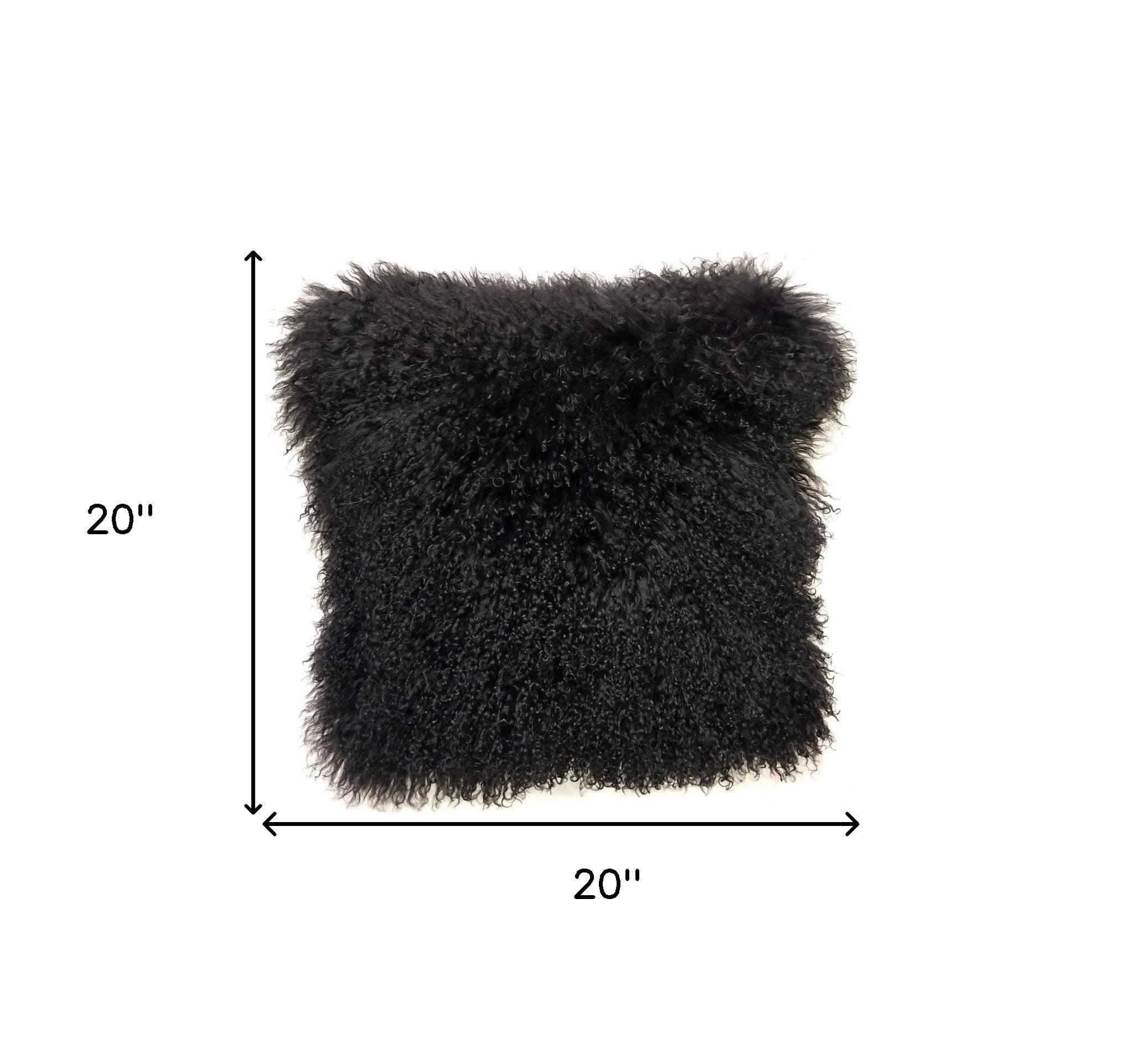 20" Black Genuine Tibetan Lamb Fur Pillow With Microsuede Backing - Image 5