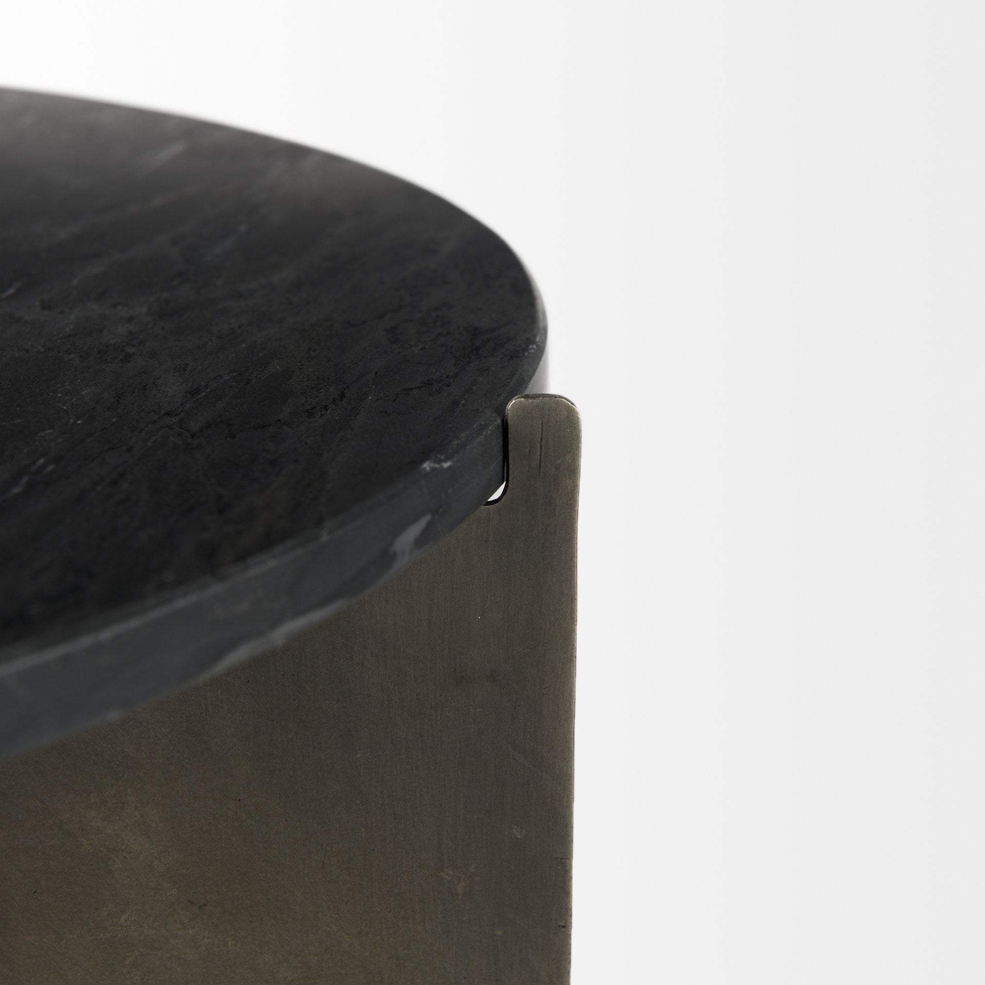 20" Black Marble Round End Table - Image 9