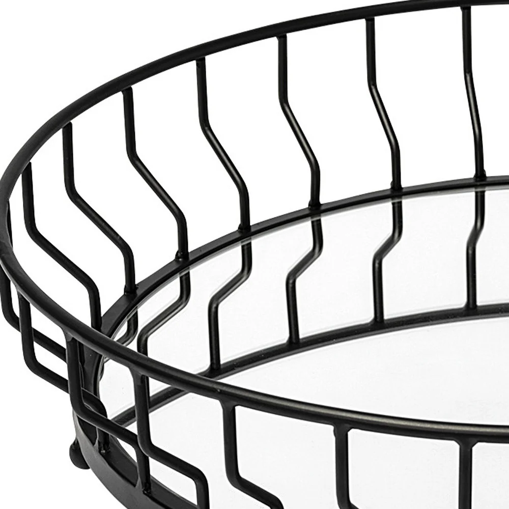 20" Black Round Metal Indoor Outdoor Serving Tray With Handles - Image 5