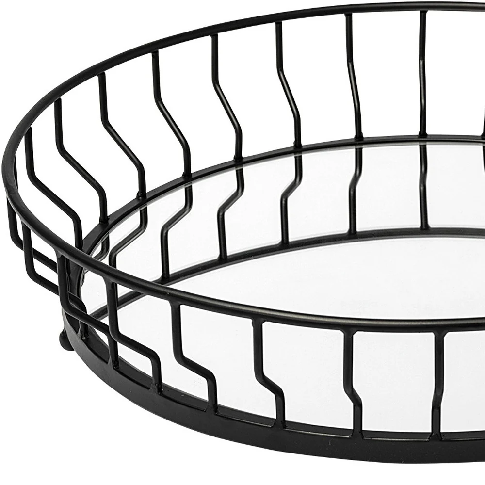 20" Black Round Metal Indoor Outdoor Serving Tray With Handles - Image 6