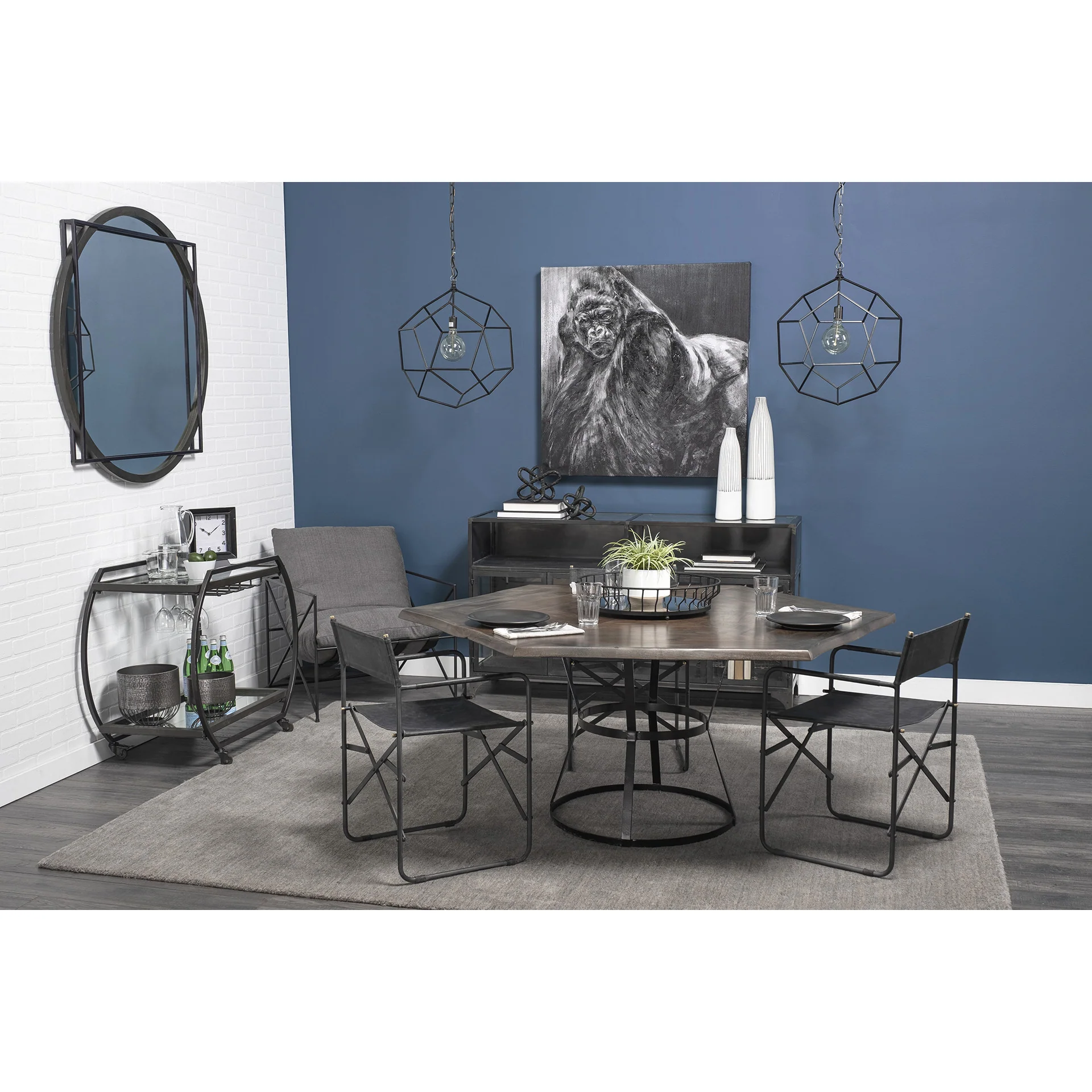 20" Black Round Metal Indoor Outdoor Serving Tray With Handles - Image 8