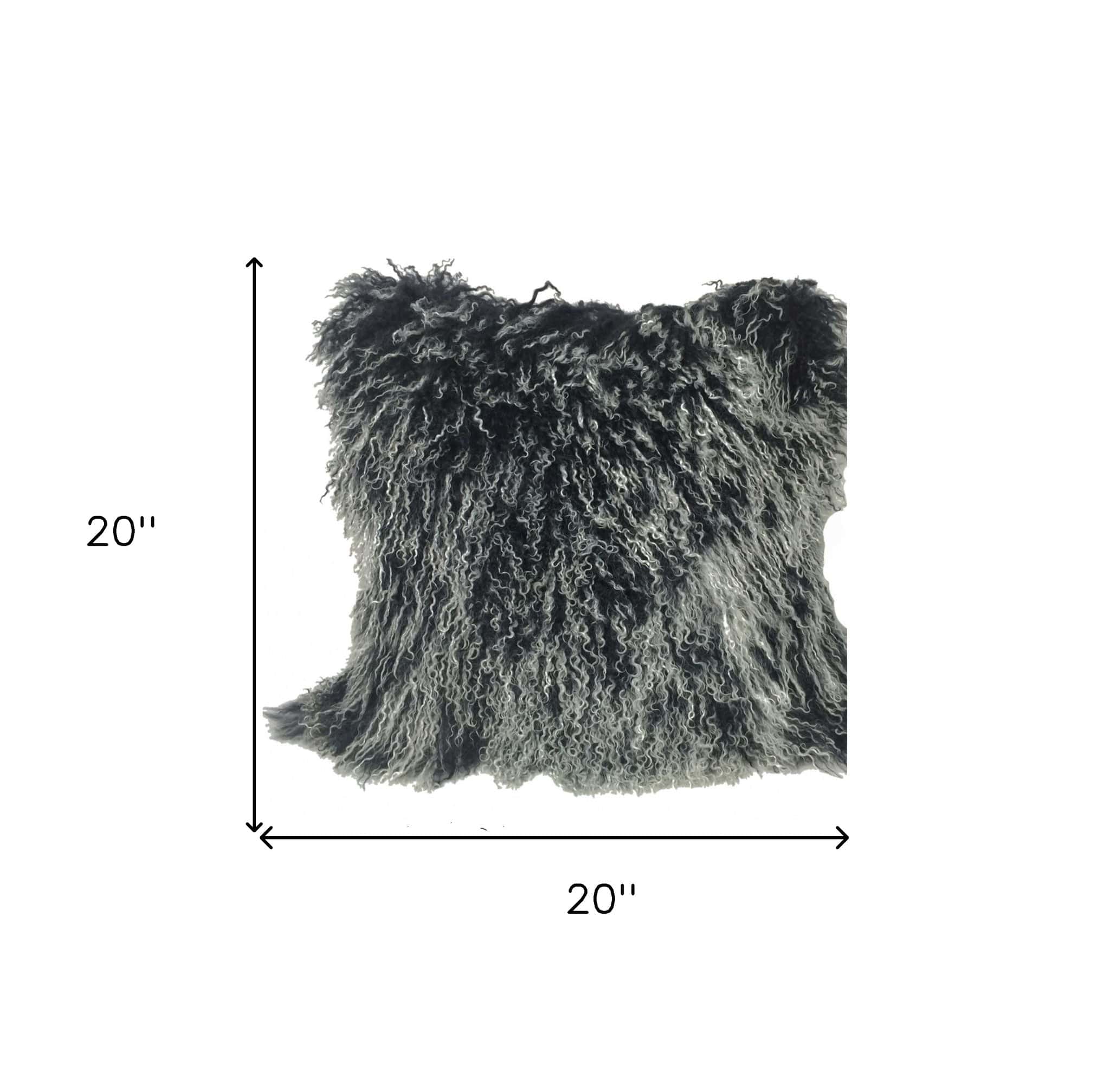 20" Black White Genuine Tibetan Lamb Fur Pillow With Microsuede Backing - Image 5