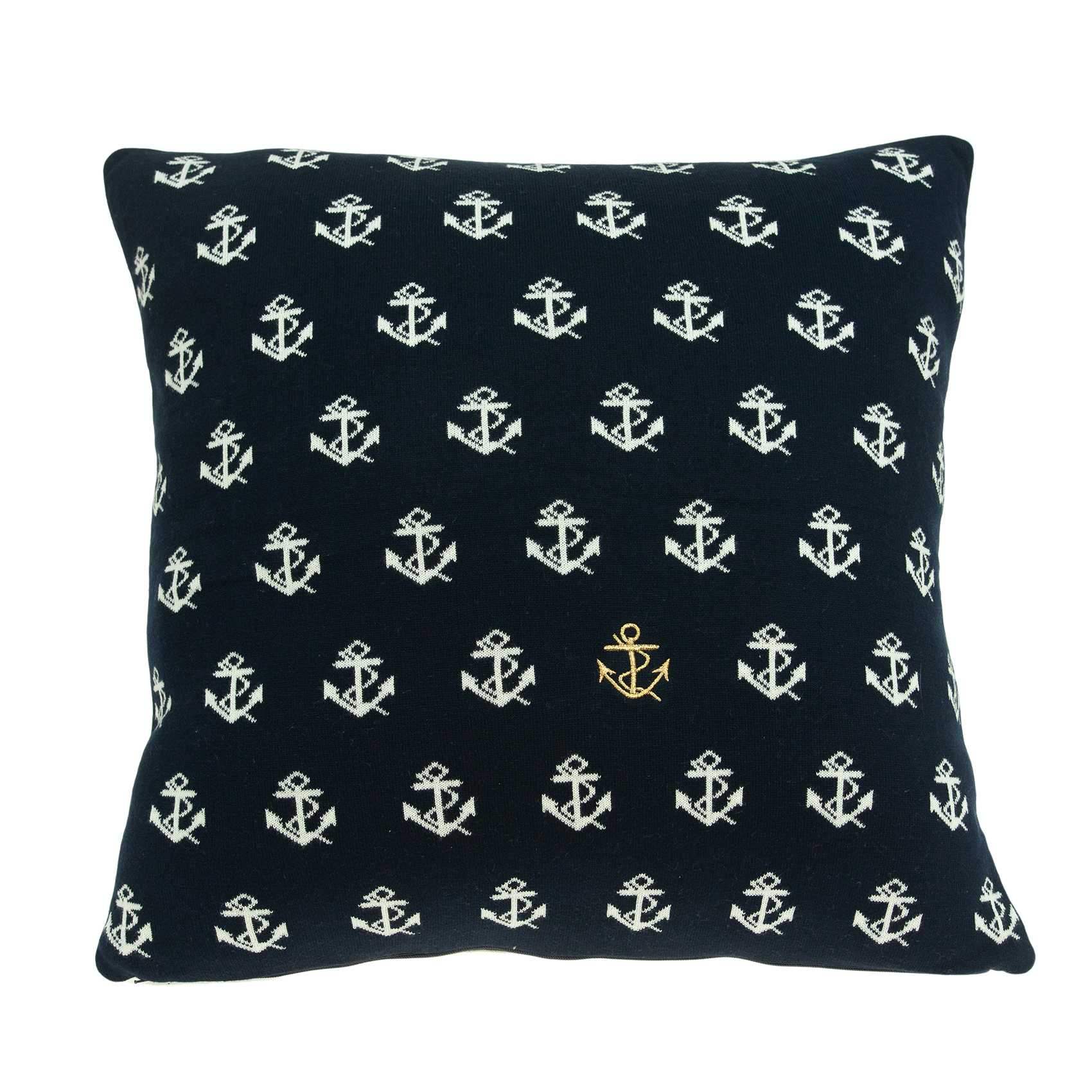 20" Blue and Off White Reversible Nautical Anchor Cotton Throw Pillow - Image 2
