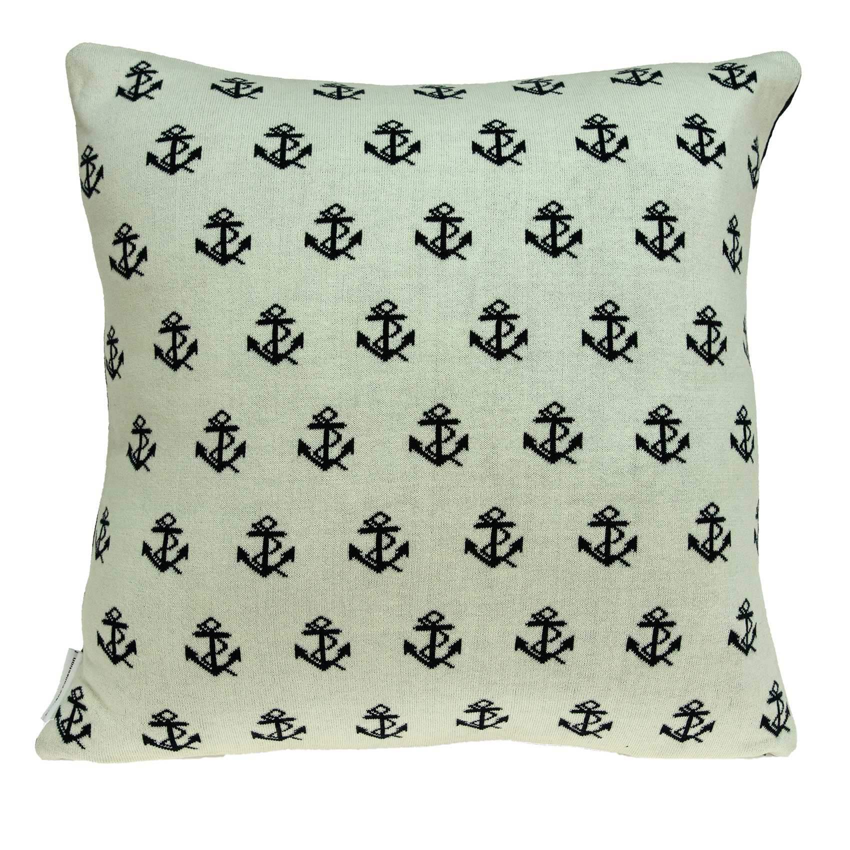20" Blue and Off White Reversible Nautical Anchor Cotton Throw Pillow - Image 4