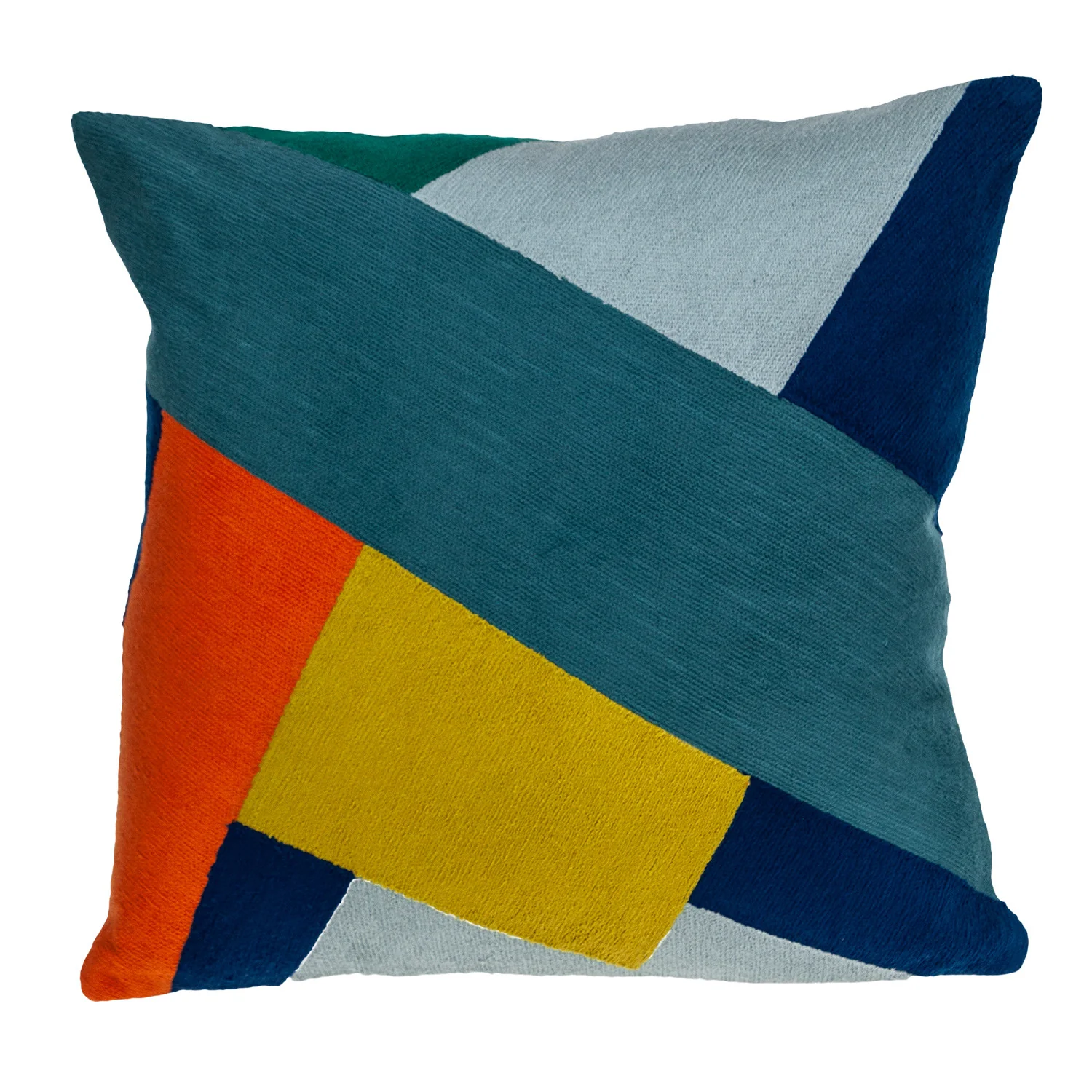 20" Blue and Yellow Cotton Throw Pillow - Image 2