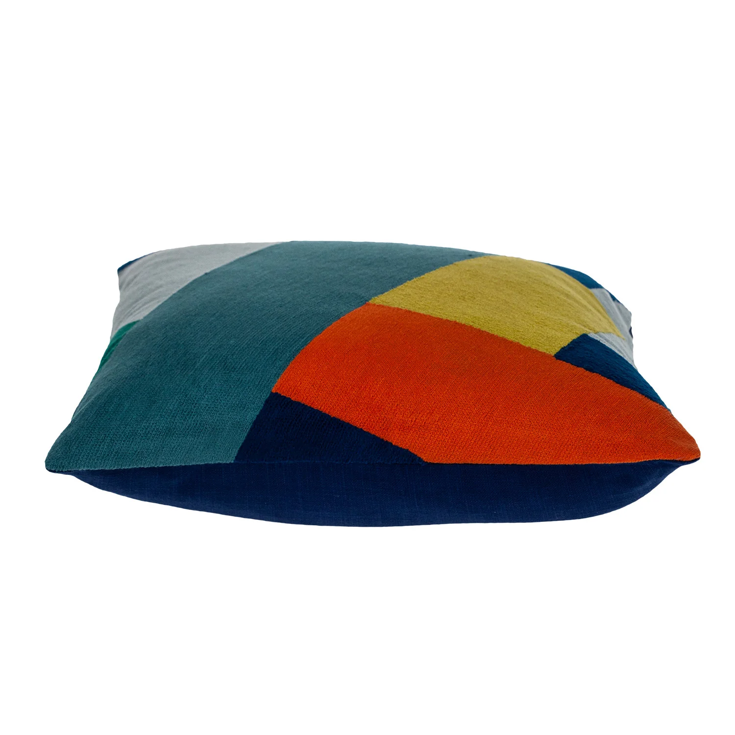 20" Blue and Yellow Cotton Throw Pillow - Image 4
