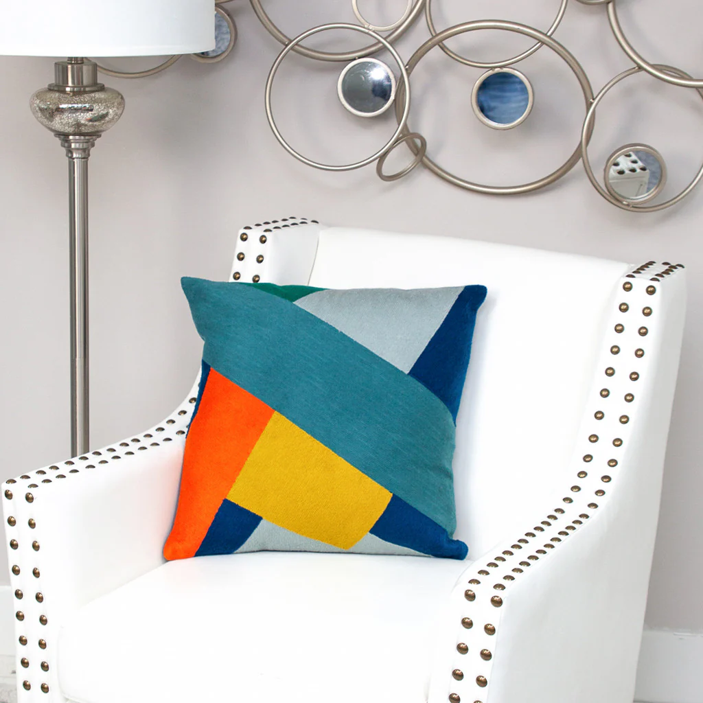 20" Blue and Yellow Cotton Throw Pillow - Image 7