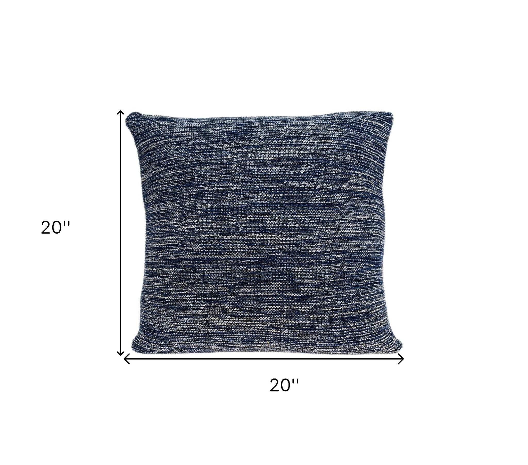 20" Blue Woven Cotton Blend Throw Pillow - Image 3