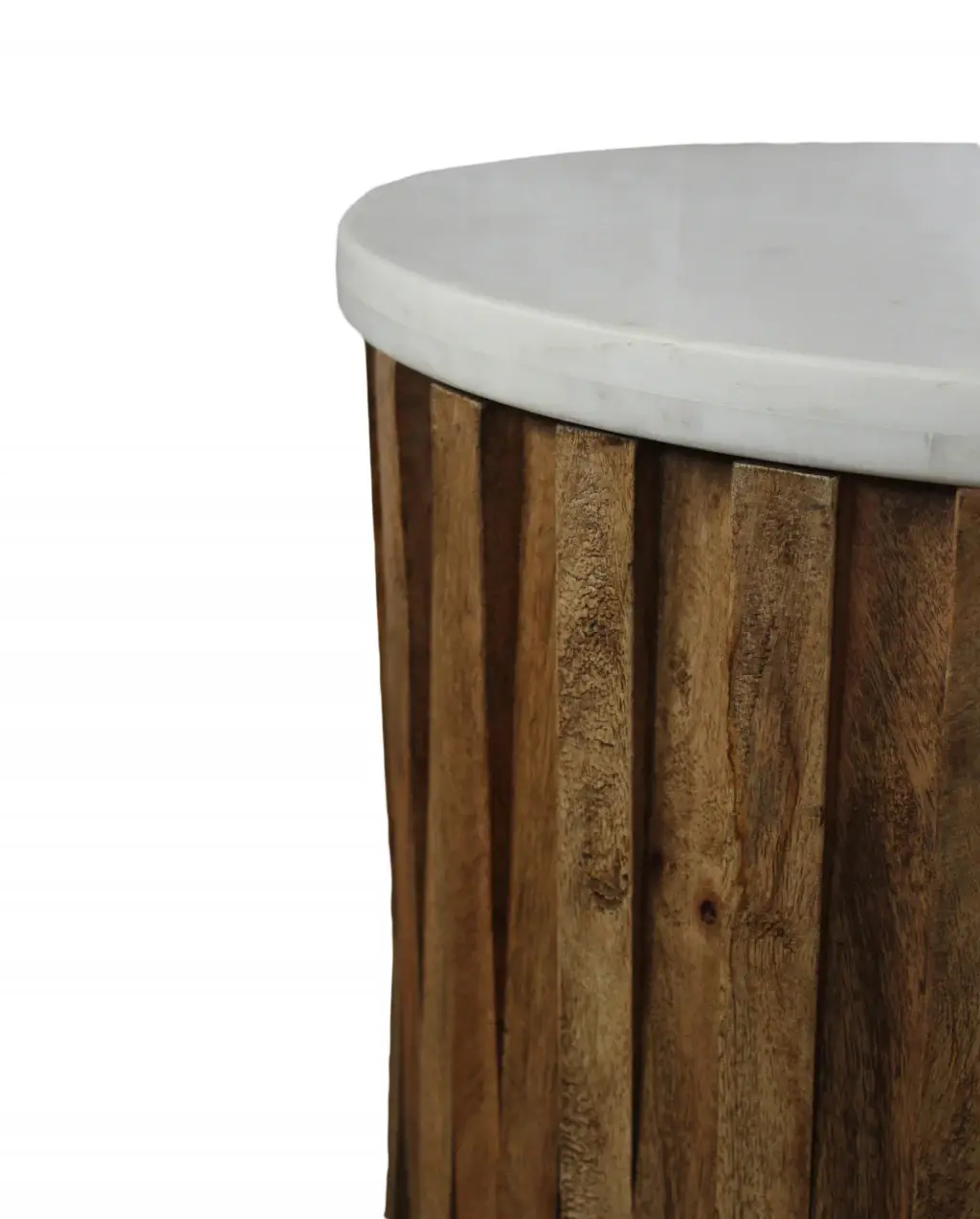 20" Brown And Ivory Marble And Solid Wood Round End Table - Image 3