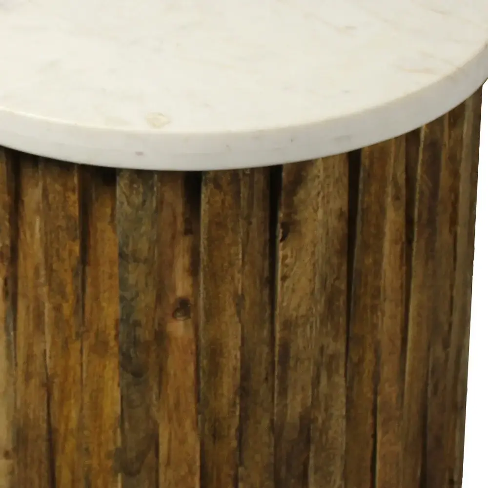 20" Brown And Ivory Marble And Solid Wood Round End Table - Image 4