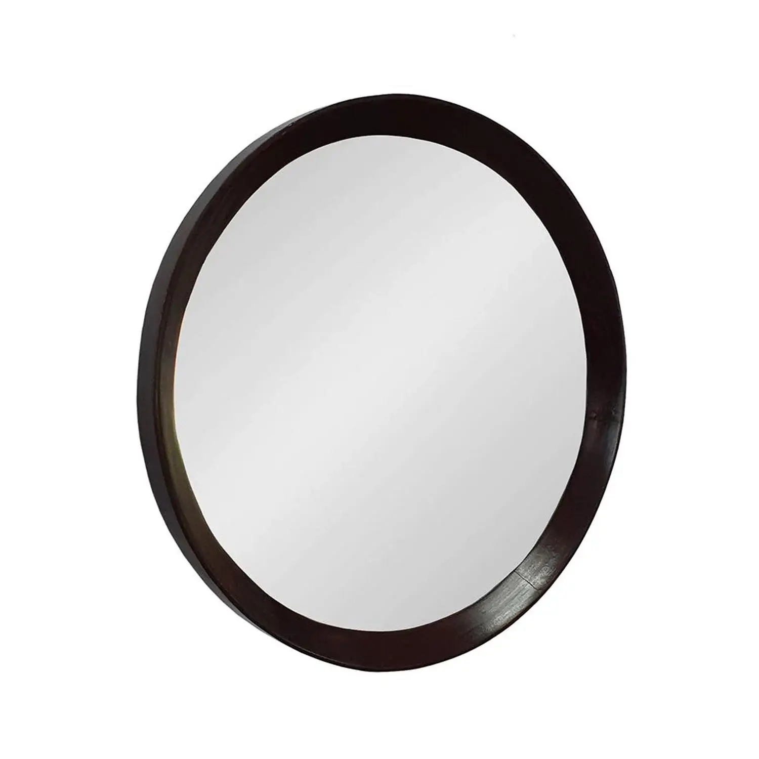 20" Dark Brown Round Wood Framed Accent Mirror - Image 2