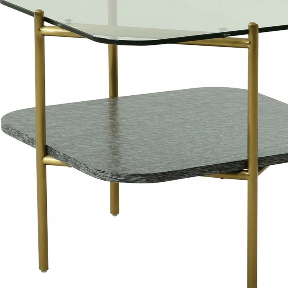 20" Gold And Clear Glass And Metal Square End Table With Shelf - Image 4