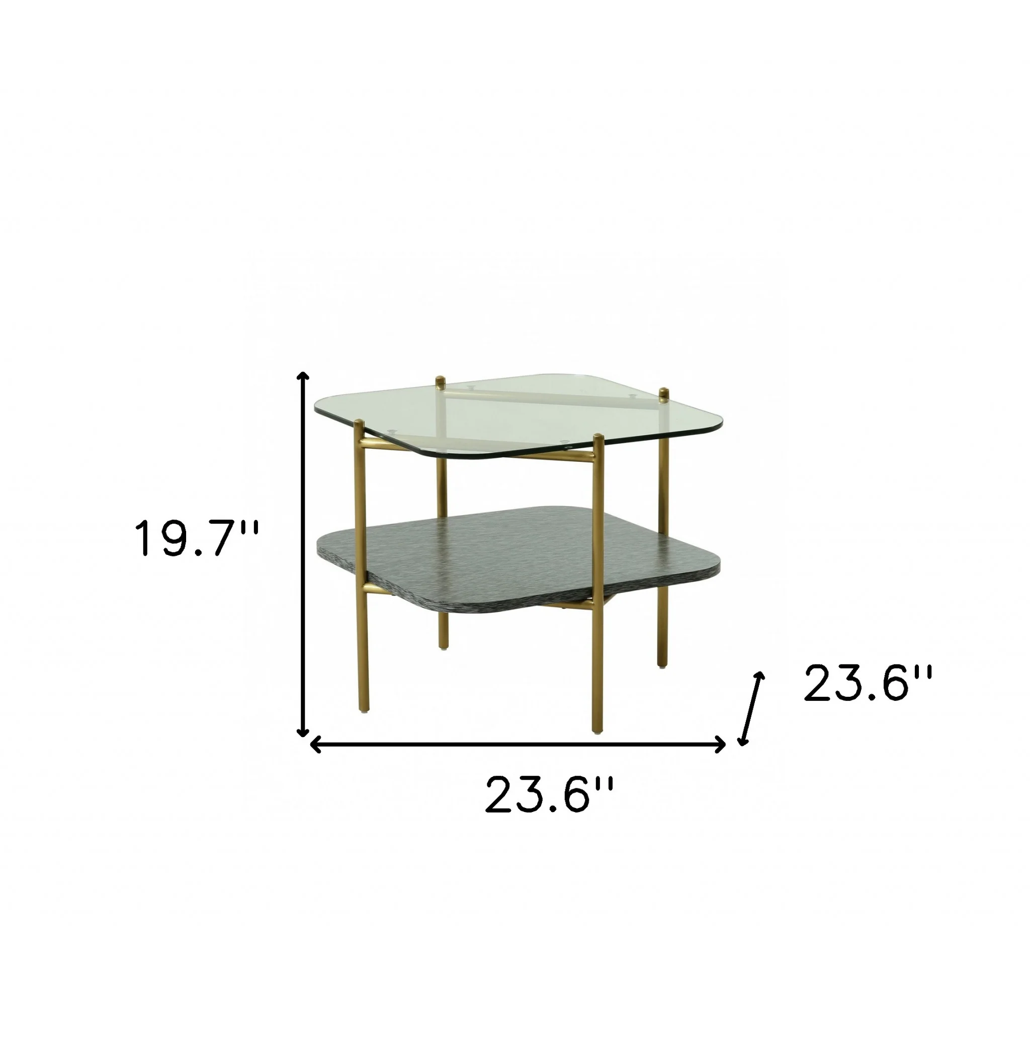20" Gold And Clear Glass And Metal Square End Table With Shelf - Image 5