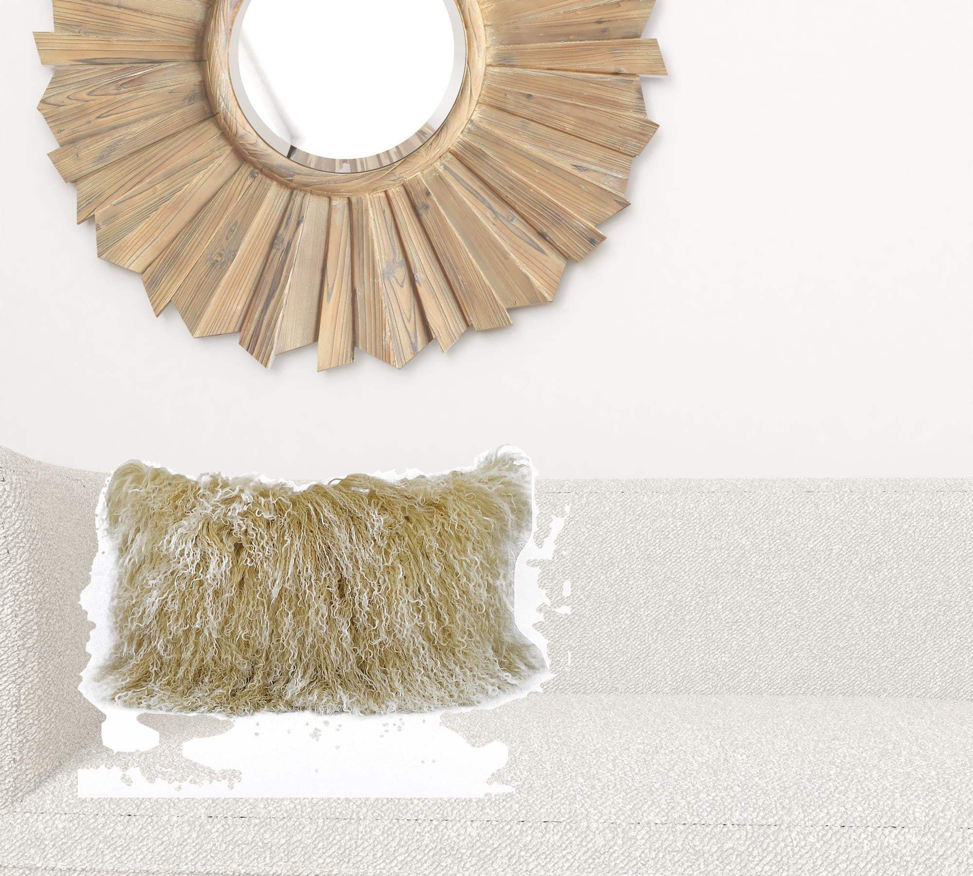20" Gold Genuine Tibetan Lamb Fur Pillow With Microsuede Backing - Image 2