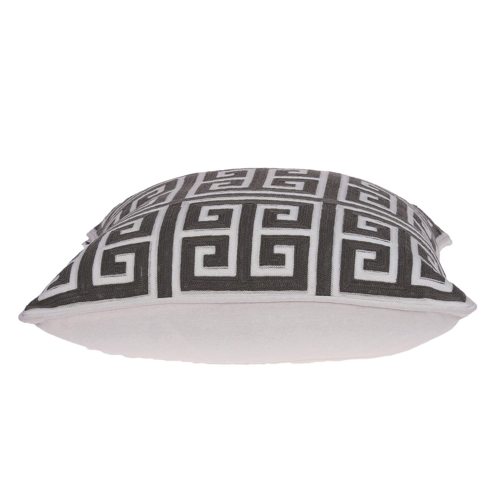 20" Gray and White Greek Key Cotton Throw Pillow - Image 5